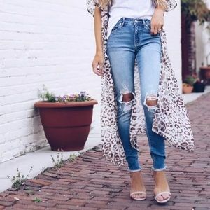 Women’s Sheer Chiffon Floral Cardigan Long Blouse